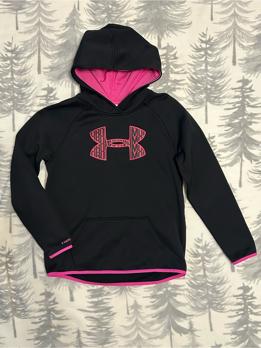 Under Armour Black Hoodie with Pink Lined Hood & Pink Logo Accent
